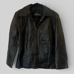 Vintage Y2k genuine textured black leather zip up moto jacket unisex biker